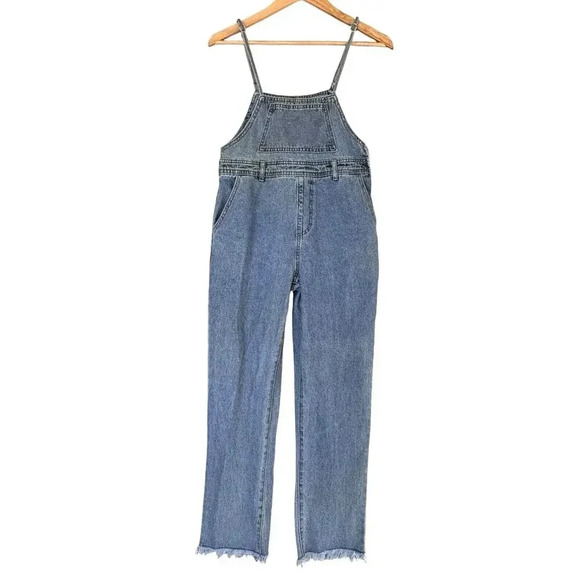 FOREVER 21 Women's Medium Wash Strappy Denim fitted overalls Jumpsuit Size S - Picture 5 of 13